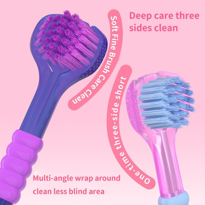 3 Sided Toothbrush with Soft bristles for Adults, fine bristles for Couples, Pregnant Women, Family Pack, Gum Protection, Tongue Cleaning, Three-Head Toothbrush Three-Piece Set