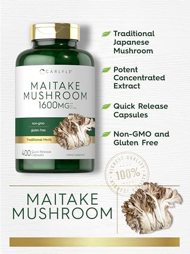 Carlyle Maitake Mushroom Capsules | 400 Count | Non-GMO & Gluten Free Extract | Mushroom Supplement