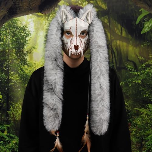 Holiberty Animal Head Wolf Mask Furry Viking Headpiece Warrior Werewolf Halloween Cosplay Costume Skull Bone Fox Ear Mask