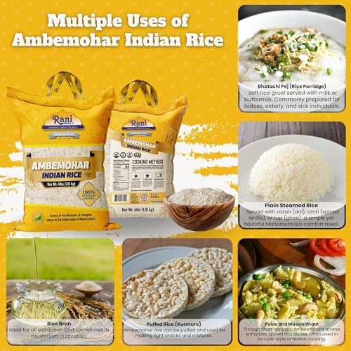 Rani Ambemohar Indian Rice 64oz (4lbs) 1.81kg Cloth Bag ~ All Natural | Gluten Friendly | Vegan | Kosher | Export Quality | Indian Origin