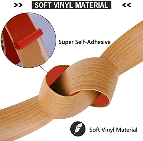 16.4Ft Floor Transition Strip Self Adhesive Vinyl Cover Floor Strip Flat Divider Transition Strip Wood Grain Design for Laminate Floor Gaps and Doorway Transitions (16.4Ft x 2 Inch, Light Brown)