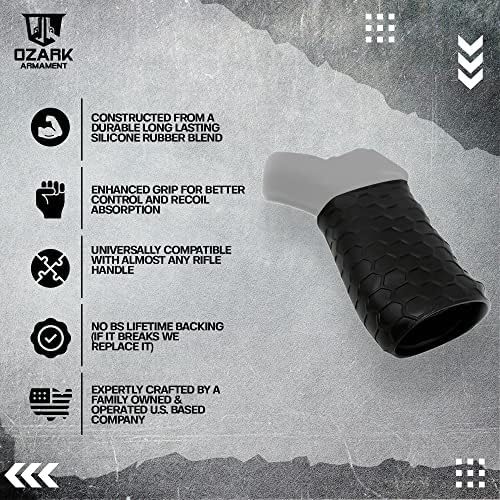 Universal Tactical Rubber Rifle Grip Sleeve - Gun Grip for Full Sized Rifles - Ergonomic Non Slip Hex Grip - Tactical Gun Grips Compatible with Most Rear Rifle & Shotgun Handles