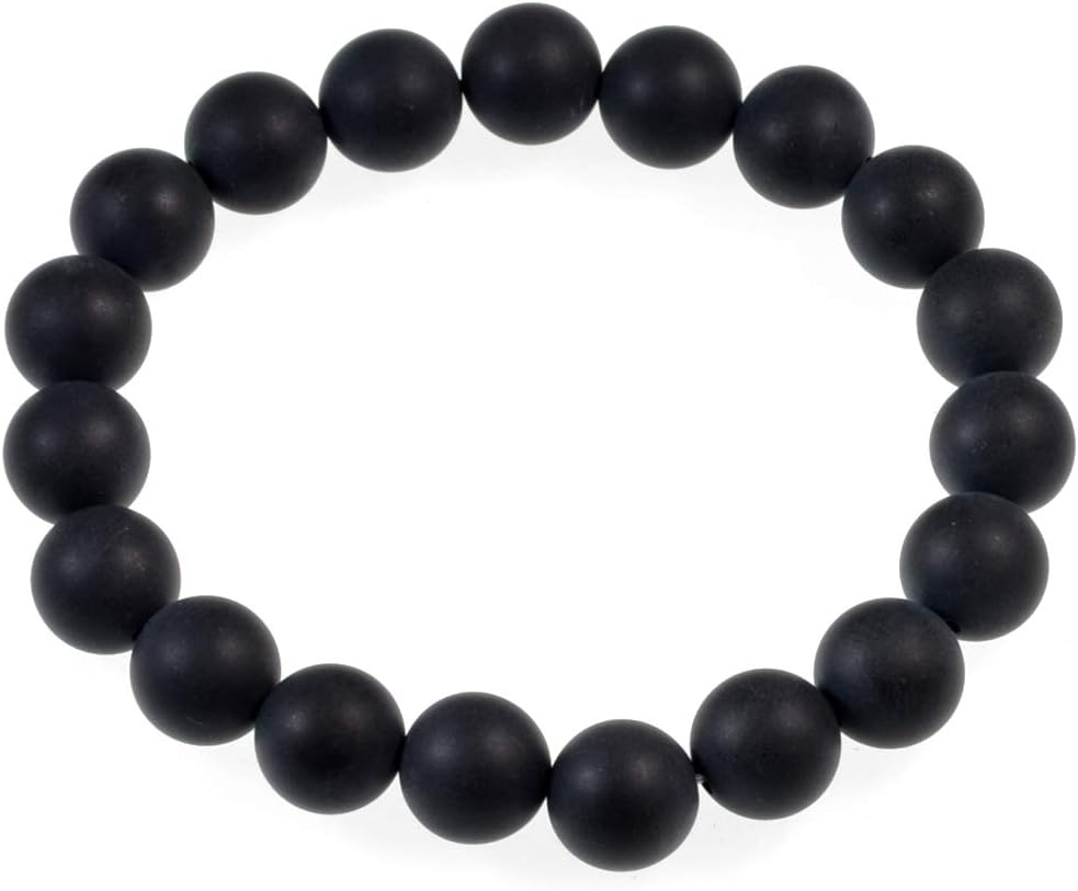 AD Beads Natural Gemstone Round Beads Stretch Bracelet Healing Reiki 10mm (Matte Black Onyx)