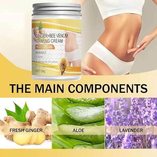 Ginger Bee Venom Hot Cream，Skin Firming Cream for Body - Sweat Enhancer，Promote Blood Circulation，Shaping & Long-Lasting Moisturization，Suitable for All Skin Types（100g）