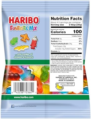 Haribo Gummi Candy | Funtastic Mix in Shareable Size Bags | Many Shapes & Flavors, 5 oz. (Pack of 12)