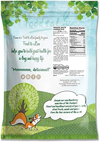 Food to Live - Organic White Jasmine Rice, 10 Pounds - Non-GMO, Long-Grain Rice Variety, Raw, Vegan