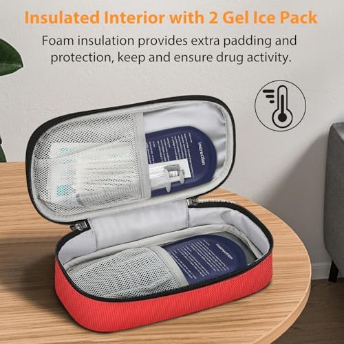 MEDMAX Insulin Cooler Travel Case with 2 Ice Pack TSA Approved, Water Resistant Insulated Diabetic Medication Organizer Carrying Bag with Extra Pouch for Insulin Pen and Other Diabetic Supplies (Red)