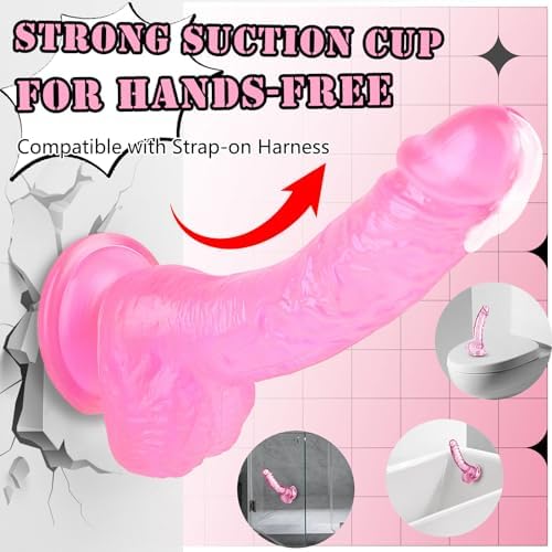 7 Inch Soft Pink Dildo, Realistic Silicone Medium Anal Dildos Stimulation Vaginal G-Spot and Anal, Safe Material Lifelike Men Penis with Strong Suction Cup, Adult Sex Toys for Women/Beginner Sexual
