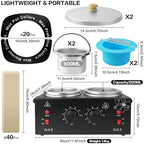 Portable Wax Warmer Machine for Painless Hair Removal, Women Men Professional Wax Heater with Adjustable Temperature Set, 40pcs Sticks, 2 Silicone Bowls (Black - Double Pots)