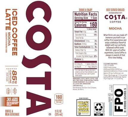 Costa Iced Coffee Latte Mocha 11oz, 12pk