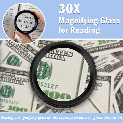 Rongon 30X Portable Pocket Reading Magnifier Optics Loupes Mini Desk Magnifier Loop Microscope Magnifying Glass Lens for Jeweler Stamps Maps Antiques Magazines Electronics (30X 40MM)