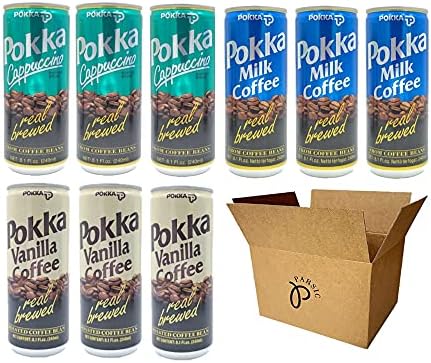 POKKA Coffee 9-Pack Set - Milk Coffee, Vanilla Coffee, Cappuccino, 8.1 Fl Oz (240ml) Each (Milk-Vanilla-Cappuccino (3 Each))