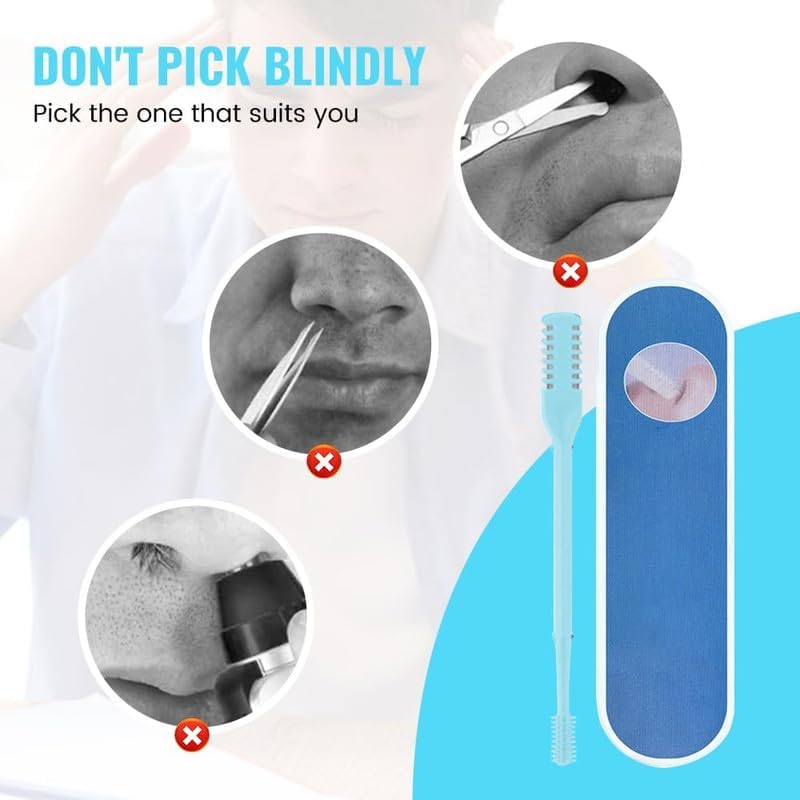 Moonboat 2-in-1 Nasal Hair Cutter, 2024 New Double Sided Nose Hair Knife, Nostril Hair Remover Tool, Portable Manual 360° Rotating Nose Hair Trimmer with Ear Picker for Women Men(Cream,3pcs)