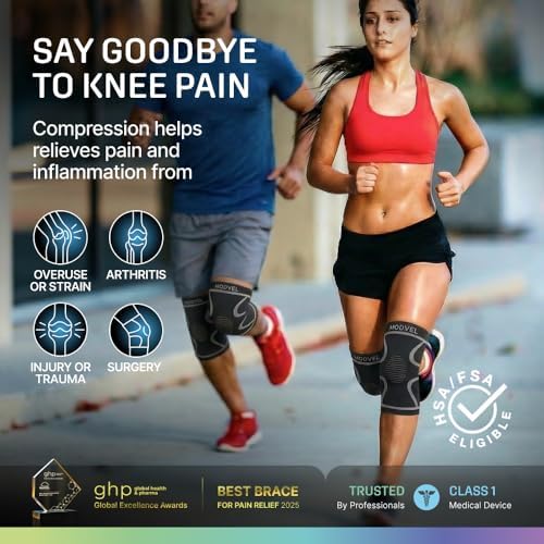 Modvel 2 Pack Knee Brace for Women & Men - Workout Knees Compression Sleeve for Knee Pain Relief Joint Support for ACL, Arthritis, Meniscus Tear Knees Brace for Sports, Rodilleras para Gym Fitness