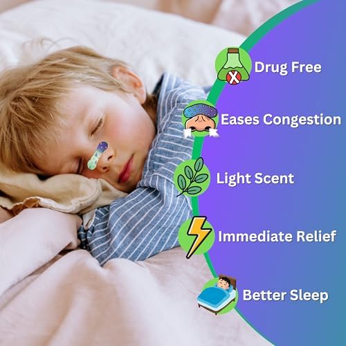 Mama's Eucalyptus Kids Nose Strips for Breathing - Hypoallergenic and Soft, Nasal Strips for Snoring - Nose Tape for Nasal Congestion Relief - Clean, Safe Snore Stopper for Sleep - 24 Count, 5+ Ages