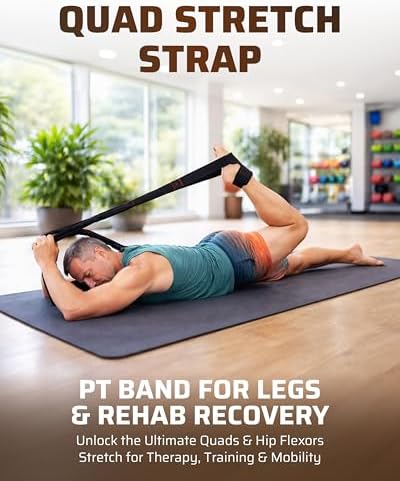 THEFITGUY Quad Stretcher - Quad Stretch Strap with Secure Ankle Support | 4-Loop Quad & Hip Flexor Stretch Band for Physical Therapy, Mobility, Post-Workout Recovery | Non-Elastic Leg Stretching Strap
