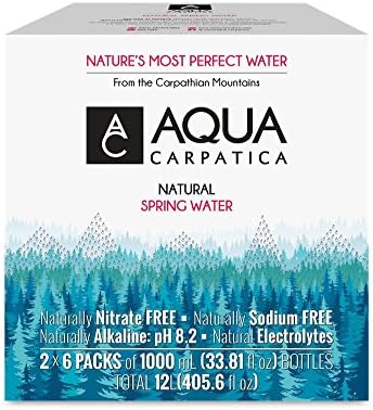 AQUA Carpatica Natural Spring Water with Electrolytes, Artesian Bottled Water, 1 Liter / 33.81 oz. (12 Pack)