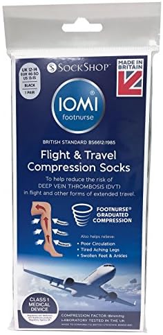IOMI - 1 Pair Men's Graduated Compression Knee High 15-20 mmHg DVT Travel Flight Socks (7-9.5 US) Black
