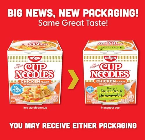 Nissin Cup Noodles Ramen Noodle Soup, Chicken, Microwaveable Paper Cup, 2.25 Ounce (Pack of 12)