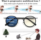 COTIA Reading Glasses Transition Photochromic Progressive Multifocus Reader for Men/Women Classic Round Eyewear