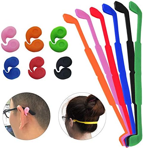 SENHAI 6 Pack Anti-Slip Silicone Glasses Straps with 6 Pairs Ear Grip Hooks, Soft Eyewear Retainer Eyeglasses Holder for Kids Adult Sports - Black, Red, Orange, Pink, Blue, Green
