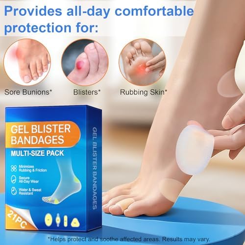 Blister Bandages for Feet, Hydrocolloid Blister Prevention Pads, Waterproof Cushioning Gel Tape for Running, Hiking, Heel, Ankle, Blister Prevention & Recovery, 2 Pack(42PCS)