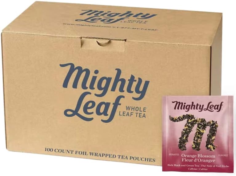 Mighty Leaf Orange Blossom Tea – 100 Count Foil-Wrapped Silken Tea Pouches – Bright Citrus & Sweet Vanilla Flavor – Formerly Orange Dulce – Premium Whole Leaf Hot or Iced Brewing