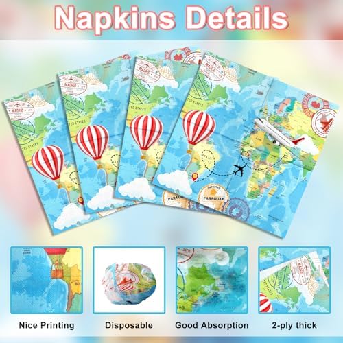 Avezano 100 Pcs Adventure Awaits Napkins 6.5 x 6.5" Adventure Begin Party Decorations Let the Adventure Begin Disposable Paper Napkins Travel Theme Party Napkins