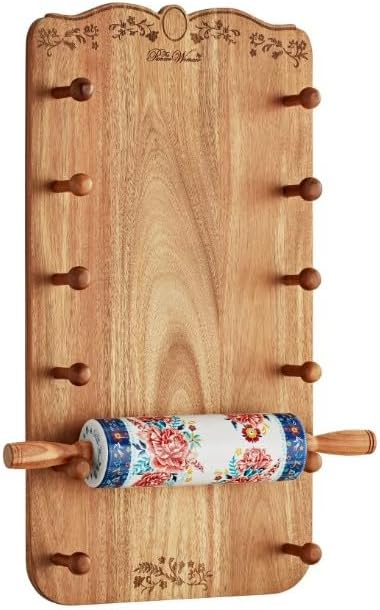 Pioneer Woman 26~Inch Ceramic French Rolling Pin Dough Roller with Holder.