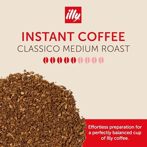 illy Instant Coffee, Classico Medium Roast, 100% Arabica, Premium Italian Coffee, 3.3oz, 6 Pack