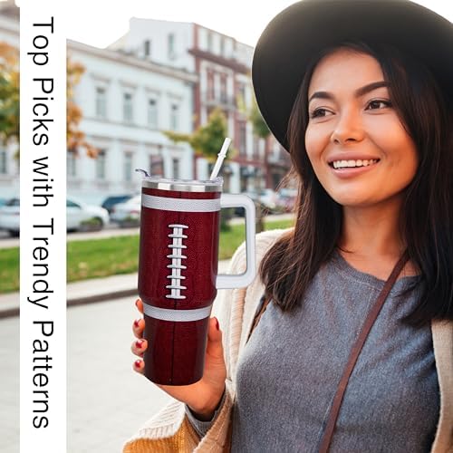 40 oz Boy Football Water Bottle Gifts Tumbler with Handle Straw Lid 40oz Football Lover Gift Double Stainless Steel Insulated Football Cup Travel Coffee Mug Football Water Bottles for Boys
