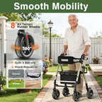 Walkers for Seniors Taller 5.3~7ft, Lightweight Foldable Rollator Walker, Built in Cable, Reinforced Aluminum Frame, 8" Big Rubber Wheels for All Terrain, 350lb Weight Capacity, Golden