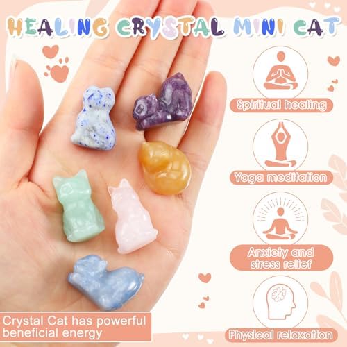 Yuntau 6 Pcs Crystal Cat Figurine Crystal Sleeping Cat Decor Animal Decoration Mini Kitten Ornament for Home Office Desk Decor Lucky Energy Reiki Statue Gift for Women Men