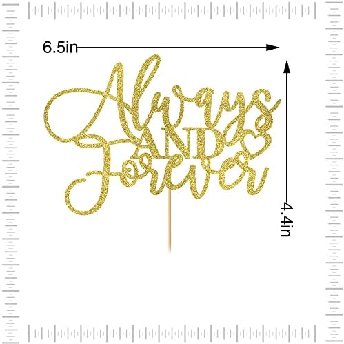 Always and Forever Cake Topper, Gold Glitter Love Cake Topper, Vow Renewal/Engagement/Confession of Love/Bridal Shower/Anniversary/Wedding Party Decoration Supplies (Gold Glitter)