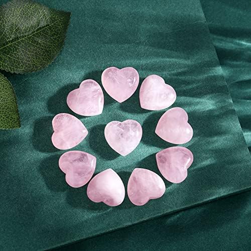 10 PCS Rose Quartz Crystals Heart Decor Stones Thick Polished Cute Mini Pocket Stones Hand Carved Palm Gemstones Set Bulk Wholesale Pink Gift Reiki Energy Balancing Meditation Valentine's Day Gift Decor for women