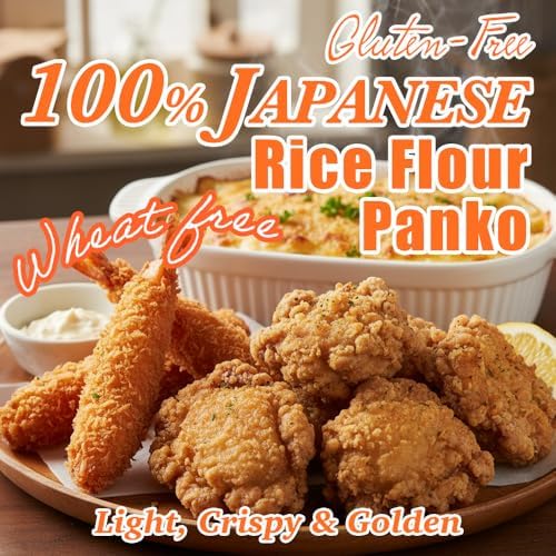 Gluten-Free & Wheat-Free Rice Flour Panko – Made from Japanese Rice, Single Ingredient (100%), Light Extra-Crispy Panko-Style Coating for Frying, Baking & Air Fryer, Perfect for Tonkatsu & Light Tempura – 15.9 oz (450g)