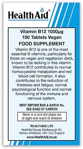 HealthAid Vitamin B12 (Cyanocobalamin) 1000ug - Prolong Release - 100 Tablets