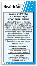 HealthAid Vitamin B12 (Cyanocobalamin) 1000ug - Prolong Release - 100 Tablets