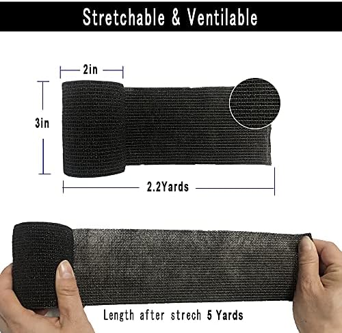 [12 Pack-3" x5Yards] MINGYUE Self Adhesive Bandage Wrap,Athletic Tape,Sports Tape,Wrist and Ankle Wrap Tape,Cohesive Bandage for Vet Tape(Black)