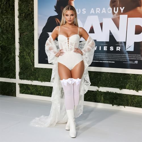 Nydotd 2 Pairs Women's Thigh High Stockings Satin Bow Stockings Silky Sheer Bow Suspenders Pantyhose for Women
