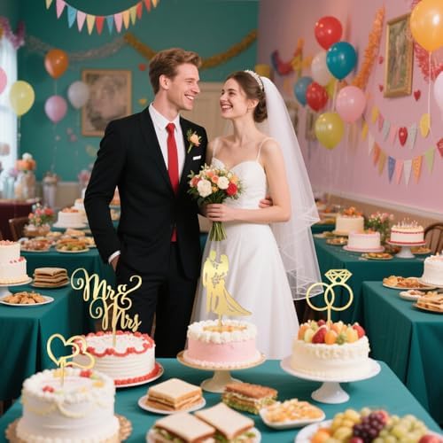 4 PCS Mr and Mrs Cake Wedding Topper,Gold Acrylic Cake Topper,Bride and Groom Sign Wedding,Engagement Cake Toppers Decoration,Bridal Shower,Bride and Groom Anniversary Party Decoration