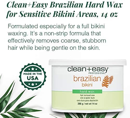 Clean + Easy Brazilian Wax – Hard Wax Bikini Hair Removal for Intimate Areas, No-Strip Formula for Coarse Hair, 14 oz