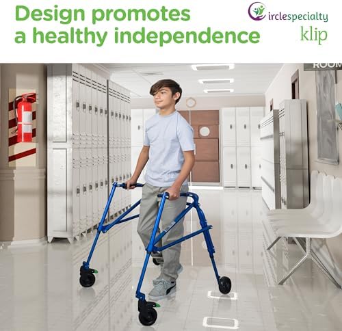 Klip- Lightweight Posterior Rollator Walker/Gait Trainer 4 Wheel - with Flip-Up Seat for Toddlers, Kids, Teens with Special Needs/Cerebral Palsy-Front Swivel Wheels, Height Adjustable, Foldable