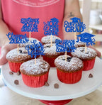 32 Pieces 8th Grade Grad Cupcake Toppers Blue Glittery Eighth Grade Graduation Cupcake Decorations Class of 2026 Peace out 8th Grade Cupcake Picks for Middle School Grad Party Cupcake Decorations