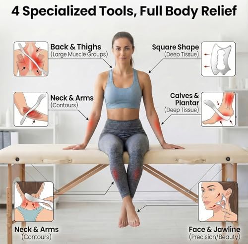 Stainless Steel Muscle Scraper Tool Set - 4Pcs Massage Scraper Tool Gua Sha for Myofascial Release, Fascia Release Tools for Deep Tissue Massage, Physical Therapy & Fascia Scrapingr (4Pcs)