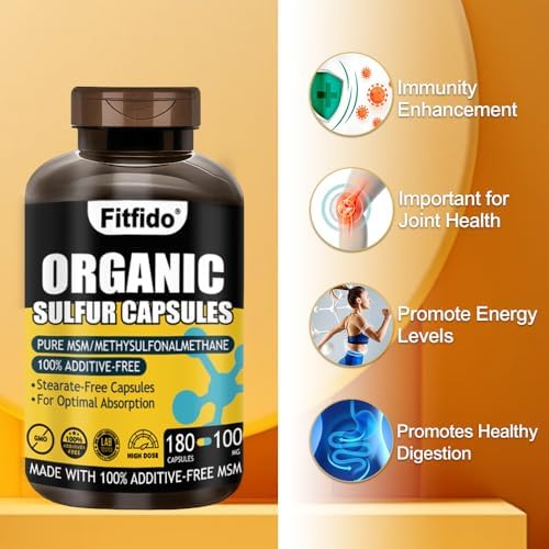MSM Capsules 1000mg - Organic Sulfur Supplement for Joint Health, Functional Wellness, Hair, Skin & Nails, Non-GMO, Gluten Free, 180 Capsules