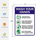 Please Wash Your Hands Sign Stickers, 4 Pack 7x10 Inch 4 Mil Self-Adhesive Vinyl, Weatherproof and UV Protected, Indoor & Outdoor, Employees Hand Washing Sign