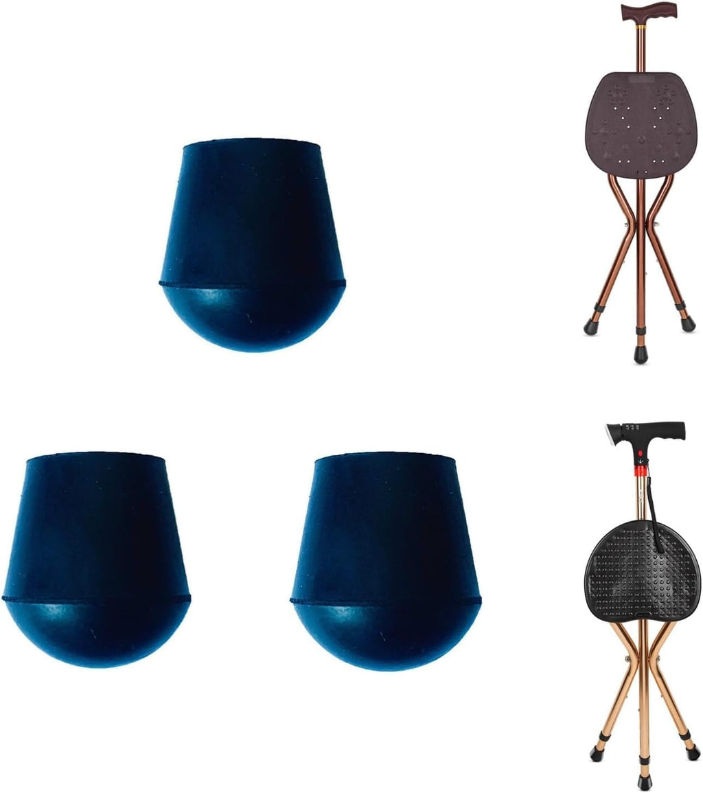 3 Pack Rubber Ends of Walking Stick with Seat, Non-Slip Rubber Replacement Tips, Suitable for Metal Pipes with Diameter Ranging from 18.5 mm to 19.5 mm, Ferrules of Walking Cane with Seat.