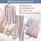 Women’s Bedridden Pajama Set Tear Away Snap Hospital Gown for Post Surgery Recovery Easy Dressing Long Sleeve Patient Clothing(2XL)