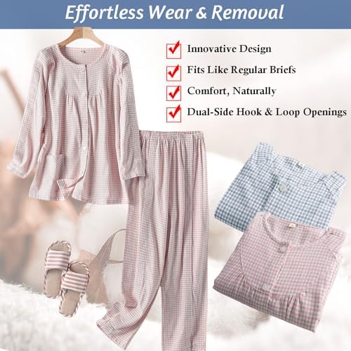 Women’s Bedridden Pajama Set Tear Away Snap Hospital Gown for Post Surgery Recovery Easy Dressing Long Sleeve Patient Clothing(2XL)